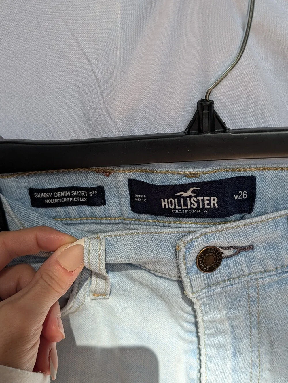 Hollister Men's Pale Blue Ripped Denim Shorts